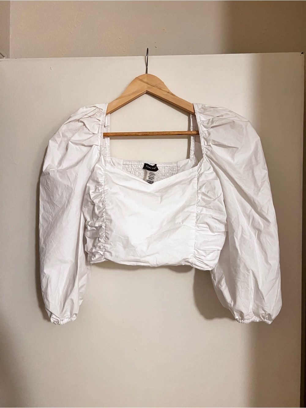 Sans Souci White Puff-Sleeve Square-Neck Crop Top